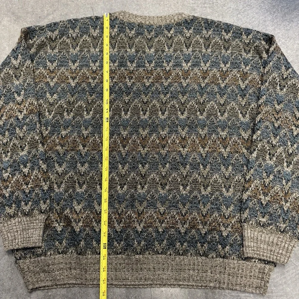 Vintage Men's Brown Sweater Acrylic Geometric Knit Earthtone Crewneck XXL